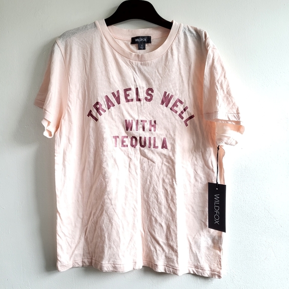 New Wildfox Con Tequila Keke Graphic Print Jersey Tee in Pink Salt NWT Small - Picture 7 of 10